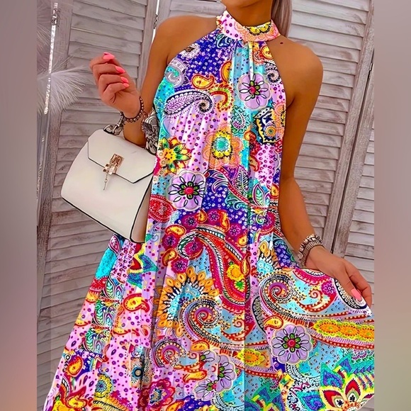 Dresses & Skirts - Paisley Halter Neck Pleated Midi Dress, NWOT